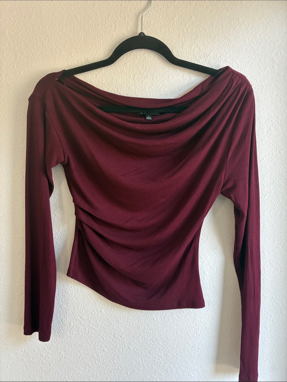 Cowl-Neck Long Sleeve Top in Wine